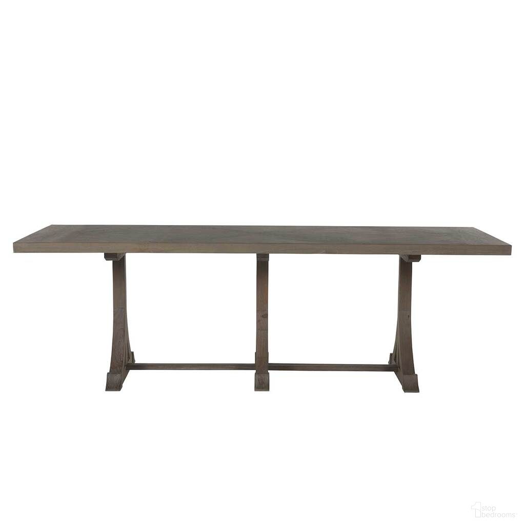 The appearance of Adams Dining Table In Vintage Grey designed by Gabby in the transitional interior design. This vintage grey piece of furniture  was selected by 1StopBedrooms from Adams Collection to add a touch of cosiness and style into your home. Sku: SCH-167250. Table Base Style: Trestle. Table Top Shape: Rectangular. Size: 39" x 94". Material: Mindi Veneer.