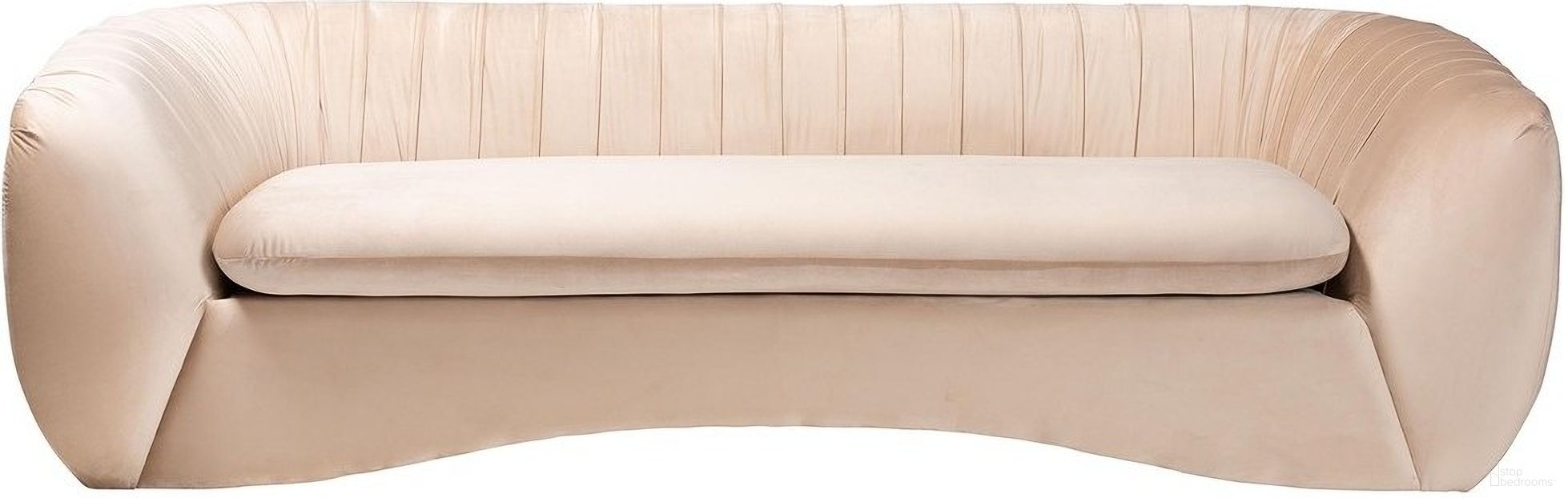 The appearance of Adanna Luxe Velvet Fabric Sofa In Beige designed by Baxton Studio in the glam interior design. This beige piece of furniture  was selected by 1StopBedrooms from Adanna Collection to add a touch of cosiness and style into your home. Sku: TSF-7019-Beige Velvet-Sofa. Material: Polyester.