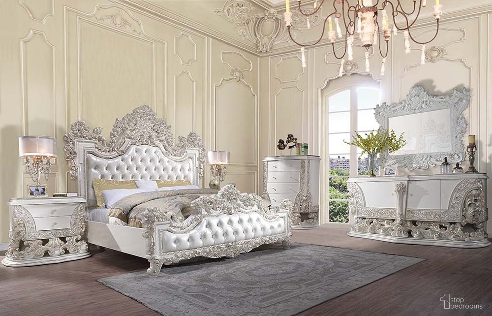 The appearance of Adara Bedroom Set In Antique White Finish designed by ACME in the transitional interior design. This antique white piece of furniture was selected by 1StopBedrooms from Adara Collection to add a touch of cosiness and style into your home. Sku: BD01248EK1;BD01248EK2;BD01248EK3;BD01249. Bed Type: Panel Bed. Material: Wood. Bed Size: King.