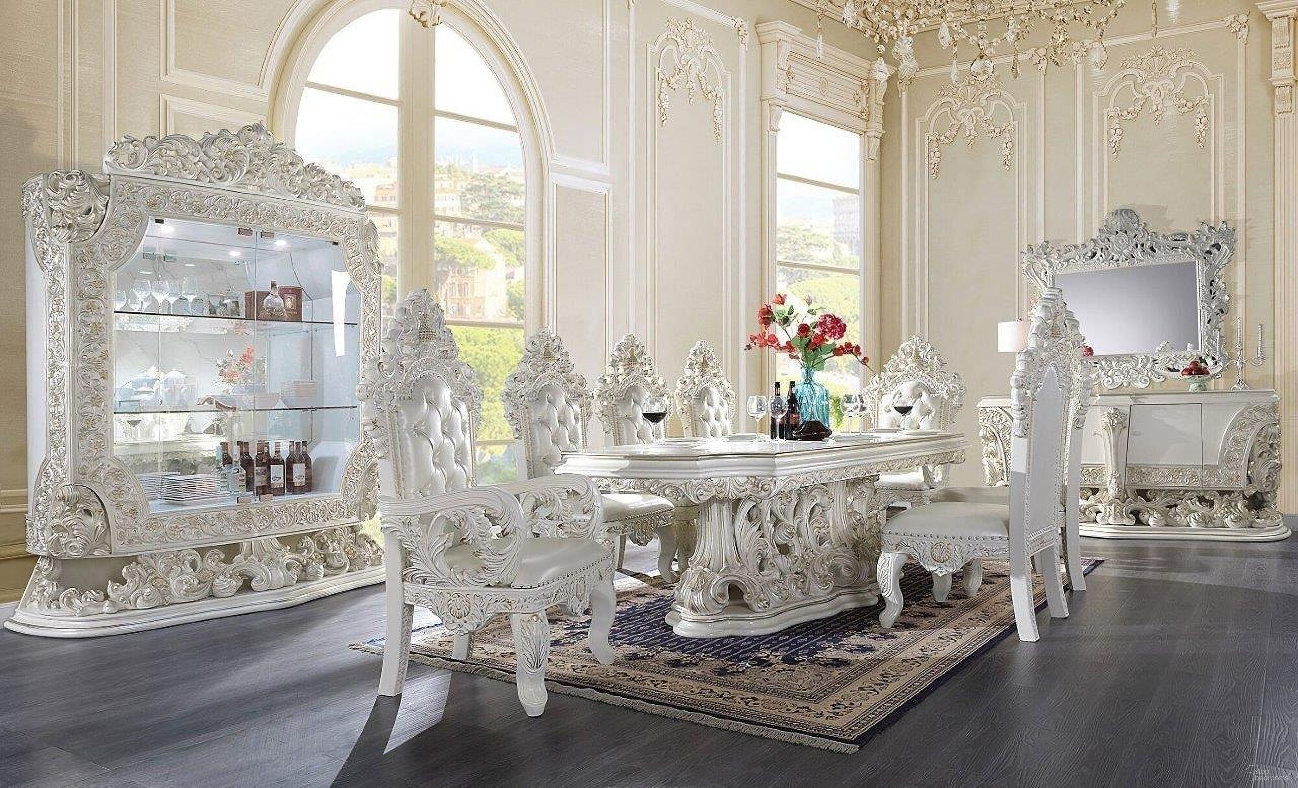 The appearance of Adara Dining Room Set designed by ACME in the transitional interior design. This antique white piece of furniture was selected by 1StopBedrooms from Adara Collection to add a touch of cosiness and style into your home. Sku: DN01229-1;DN01229-2;DN01230. Table Base Style: Pedestal. Material: Wood. Table Top Shape: Rectangular. Size: 48" x 107".