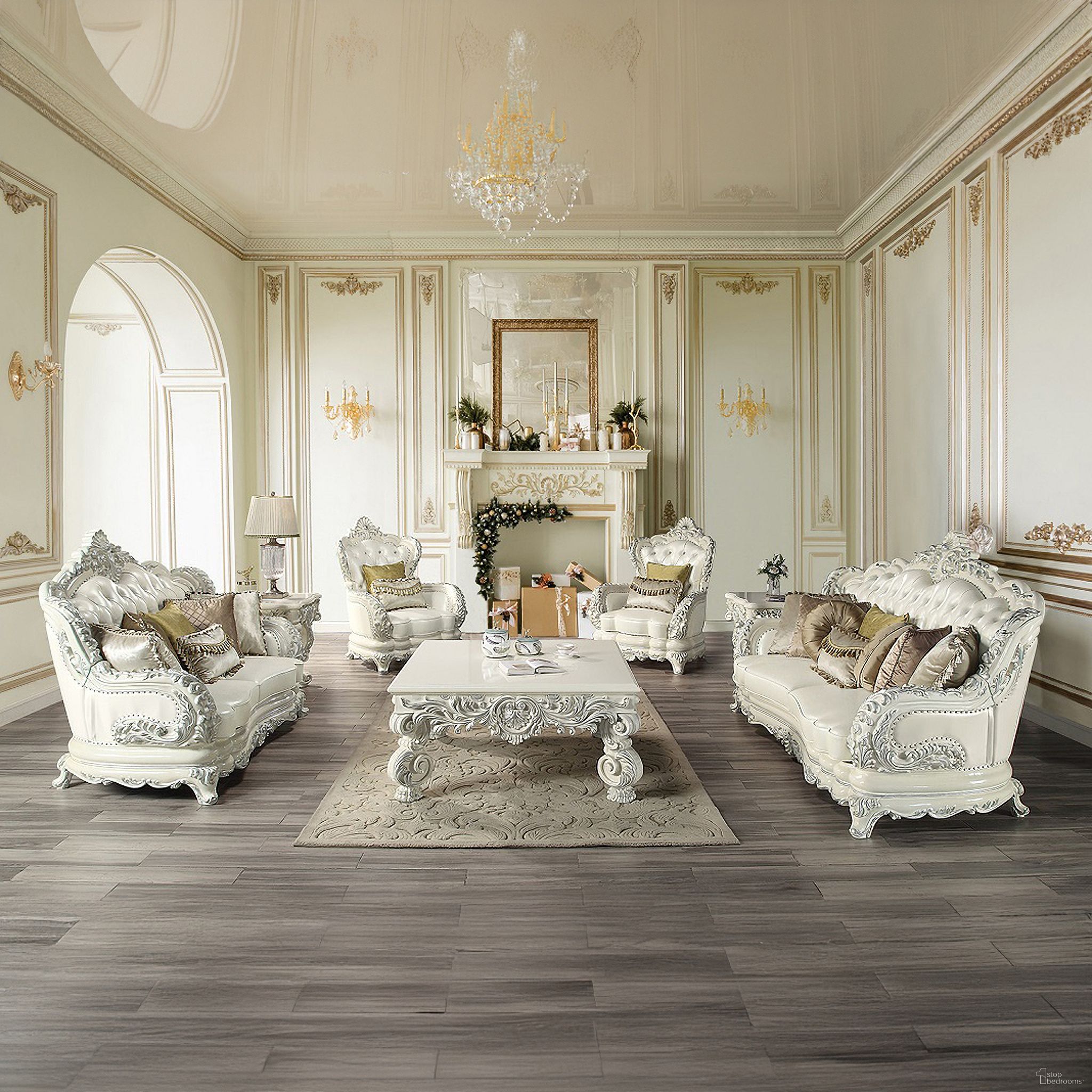 The appearance of Adara Living Room Set In Pearl White designed by ACME in the transitional interior design. This pearl white piece of furniture was selected by 1StopBedrooms from Adara Collection to add a touch of cosiness and style into your home. Sku: LV01224-1;LV01224-2;LV01225-1;LV01225-2. Material: Wood.