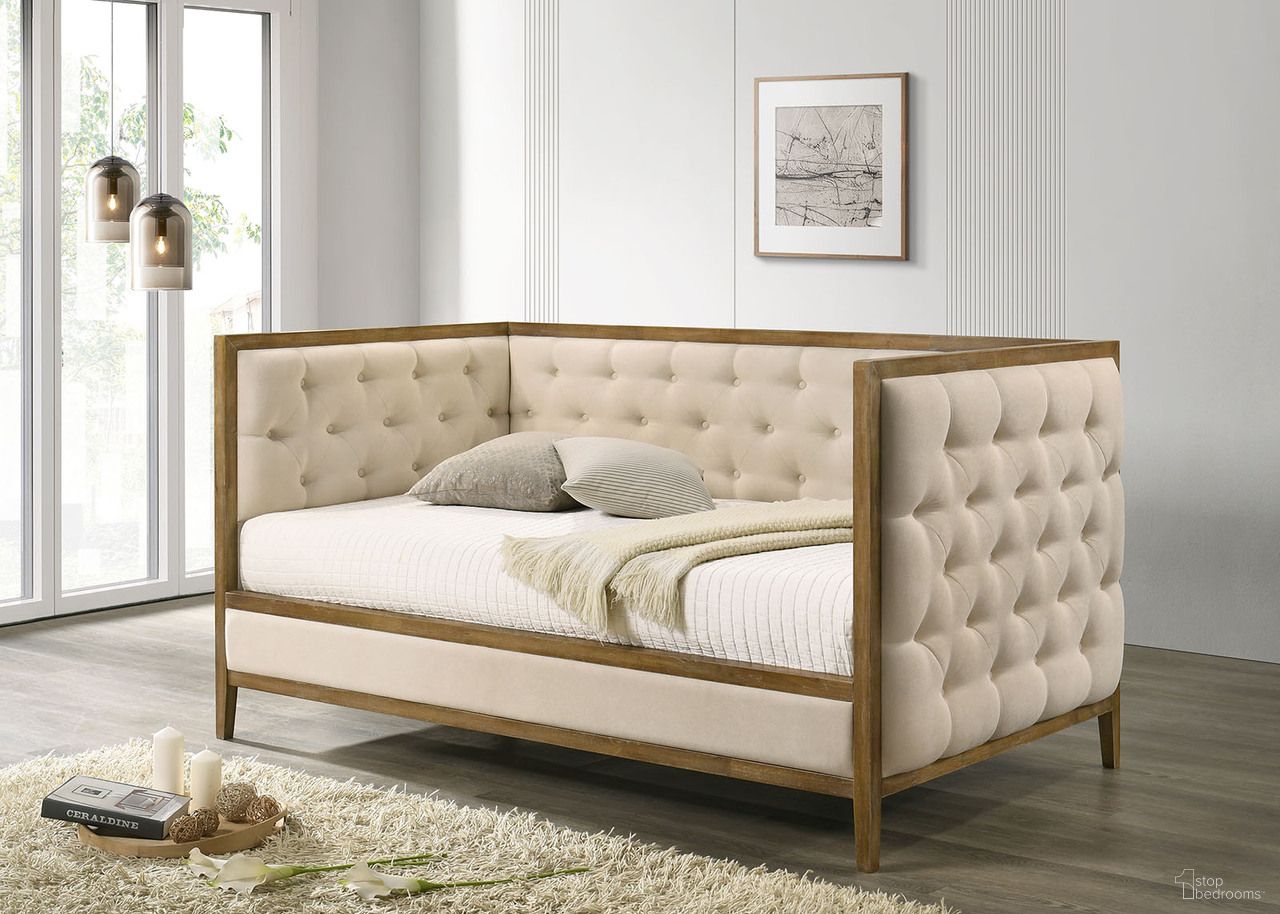 The appearance of Adara Twin Daybed In Natural Oak designed by Furniture of America in the transitional interior design. This natural oak piece of furniture was selected by 1StopBedrooms from Adara Collection to add a touch of cosiness and style into your home. Sku: FM1200NT-1;FM1200NT-2. Bed Type: Daybed. Material: Fabric. Bed Size: Twin.