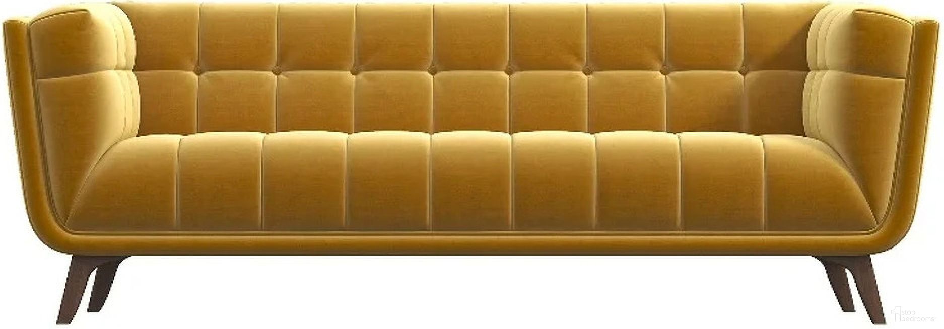 The appearance of Addison Large Gold Velvet Sofa designed by Ashcroft Furniture in the transitional interior design. This gold piece of furniture was selected by 1StopBedrooms from Addison Collection to add a touch of cosiness and style into your home. Sku: SOF00302304. Material: Wood.