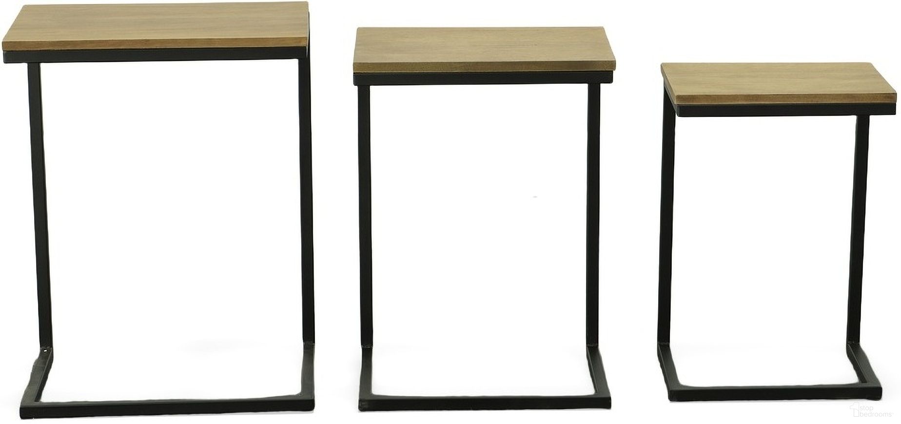 Addison Nesting Table Set In Harvest Oak Top and Aged Iron Base