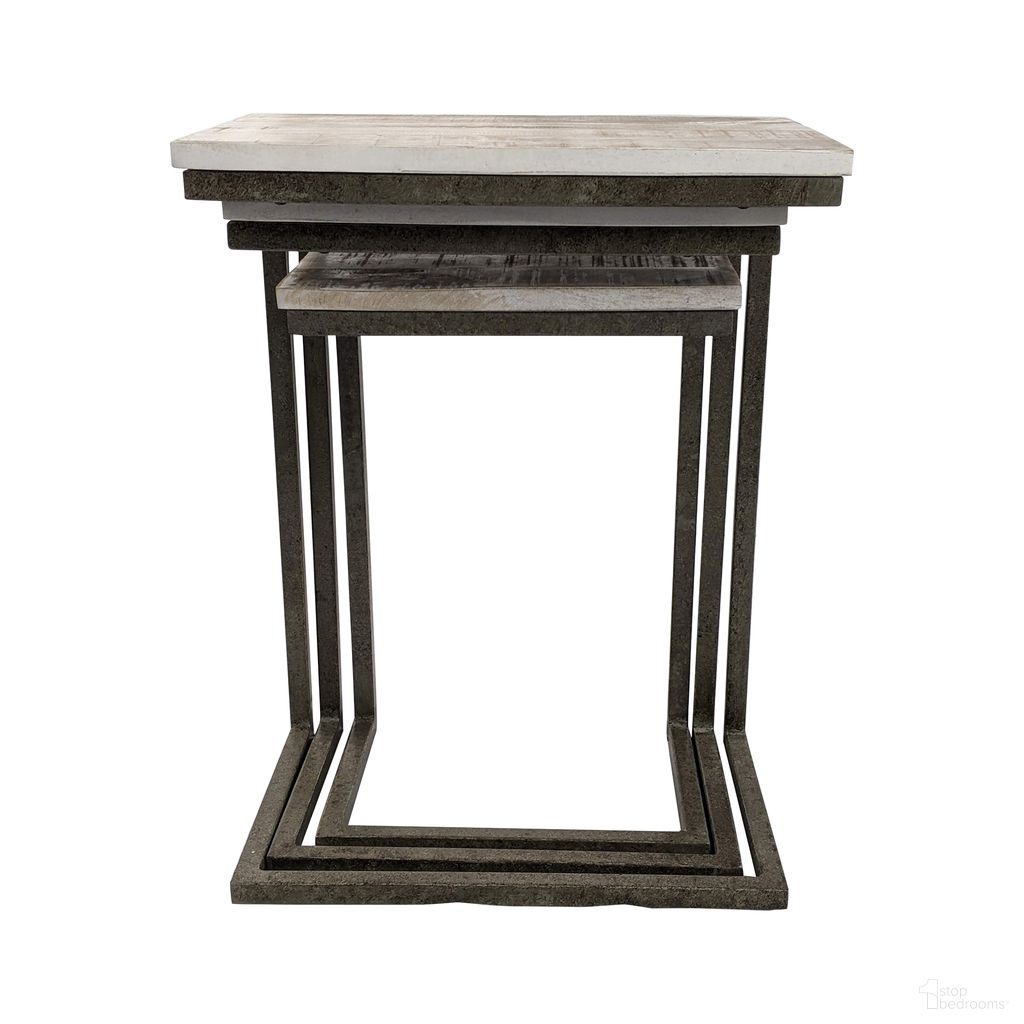 Addison Nesting Table Set In Natural Driftwood Top and Aged Iron Base