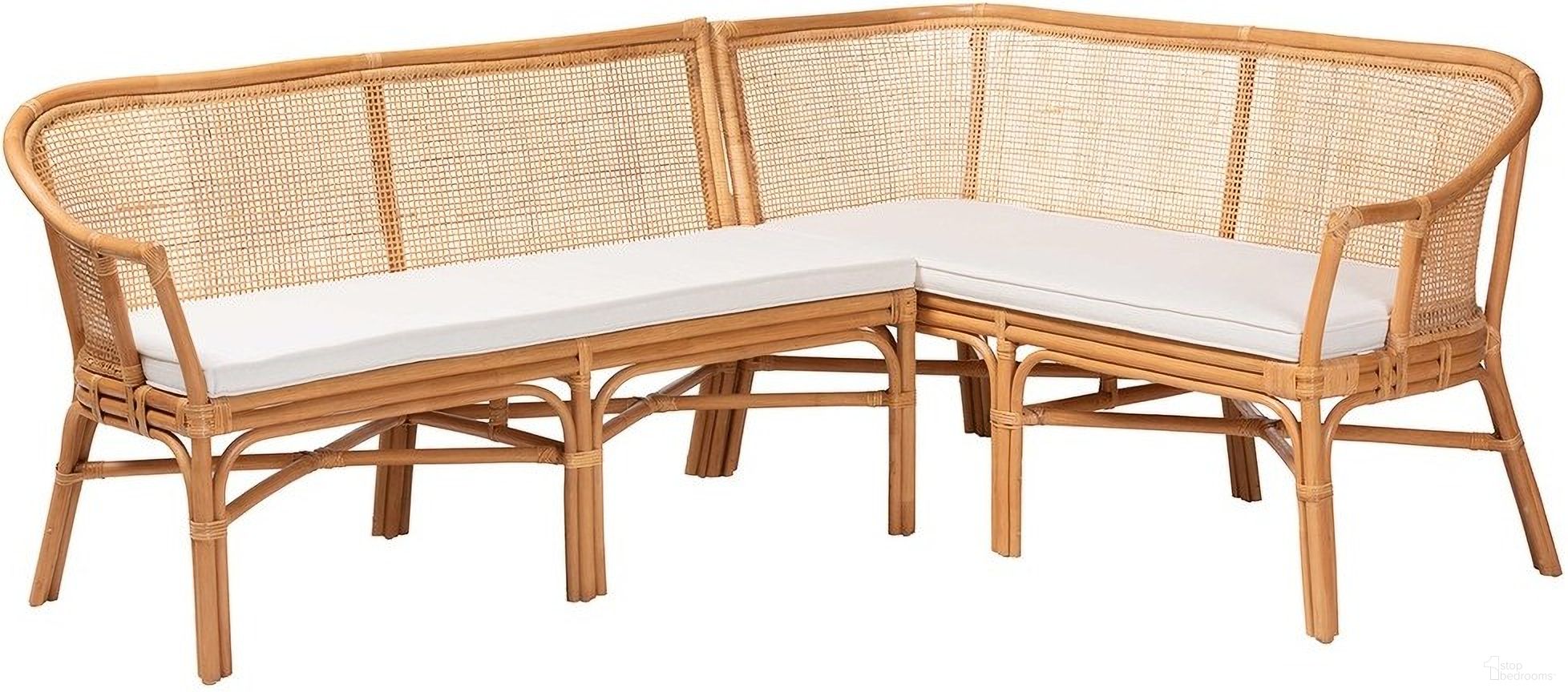 The appearance of Adede Rattan Corner Bench Set of 2 In Honey designed by Baxton Studio in the bohemian interior design. This honey piece of furniture  was selected by 1StopBedrooms from Adede Collection to add a touch of cosiness and style into your home. Sku: Adede-Light Honey Rattan-2PC Bench Set. Material: Polyester.