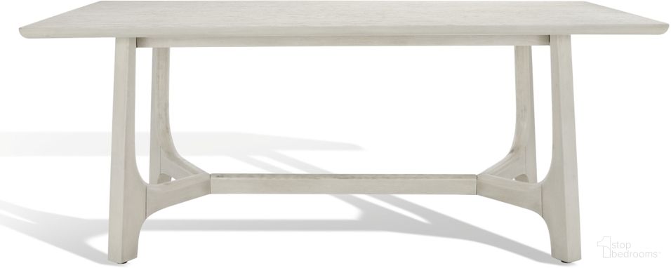 The appearance of Adelee Wood Rectangle Dining Table In White Wash designed by Safavieh Couture in the modern / contemporary interior design. This white wash piece of furniture  was selected by 1StopBedrooms from Adelee Collection to add a touch of cosiness and style into your home. Sku: SFV2136A. Table Base Style: Trestle. Material: MDF. Table Top Shape: Rectangular. Size: 40" x 76".