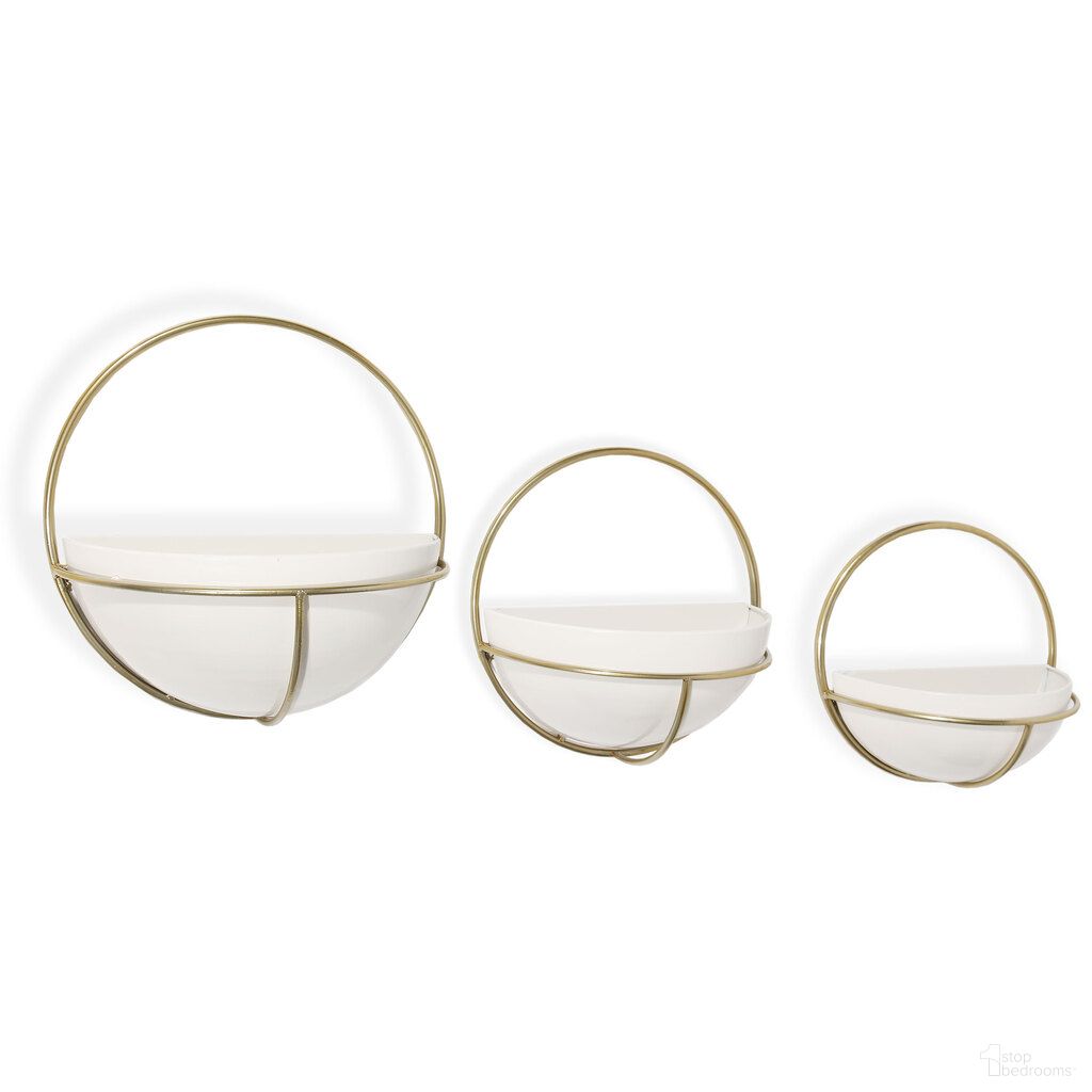 Adelia Metal Wall Planters Set of 3 In White and Gold
