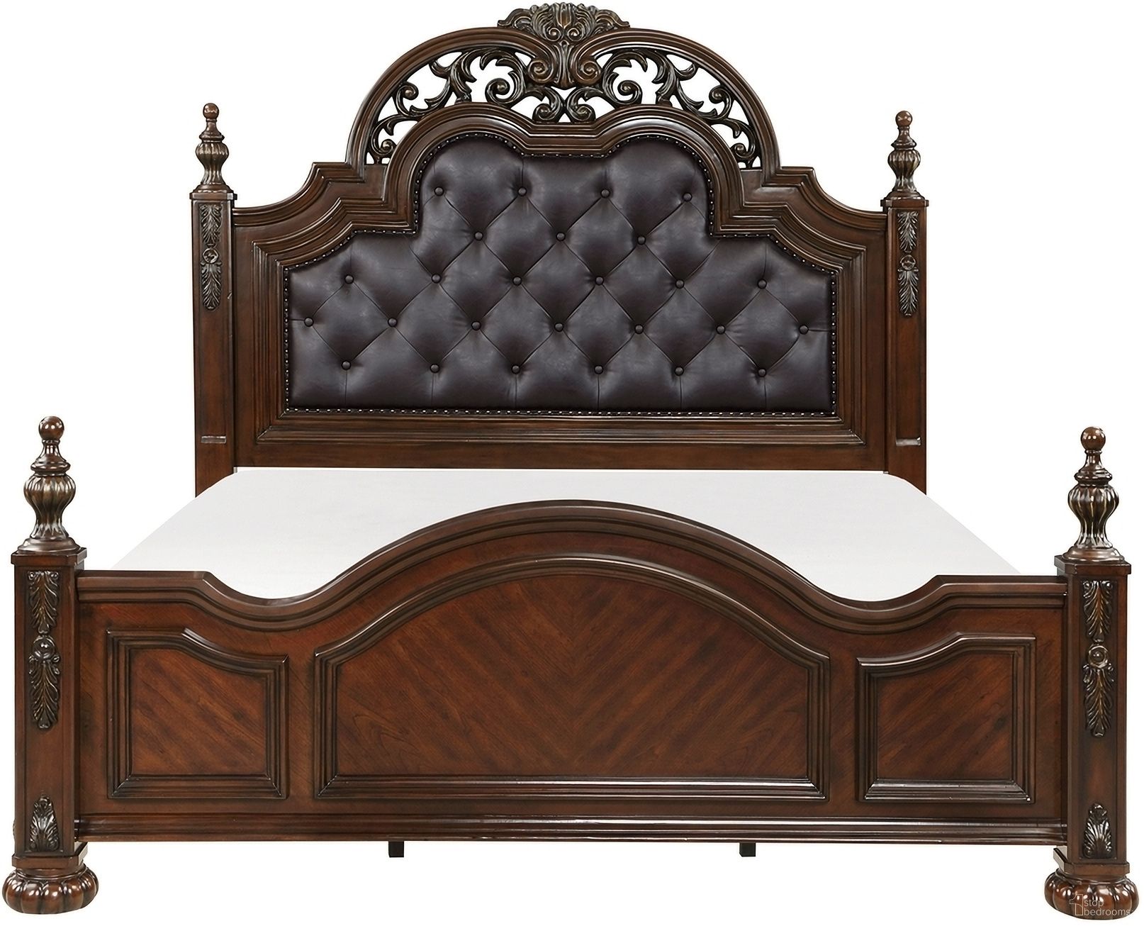 The appearance of Adelina Queen Poster Bed In Cherry designed by Homelegance in the traditional interior design. This cherry piece of furniture was selected by 1StopBedrooms from Adelina Collection to add a touch of cosiness and style into your home. Sku: 1468-1;1468-2;1468-3;1468-P. Bed Type: Poster Bed. Material: Faux Leather. Bed Size: Queen.