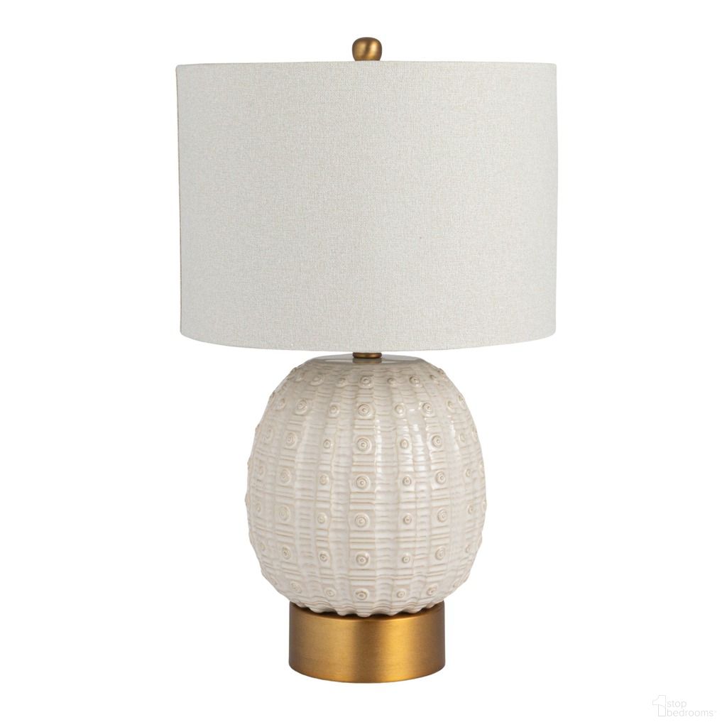 Adeline 24 Inch Round Ceramic Table Lamp with Linen Drum Shade In Cream