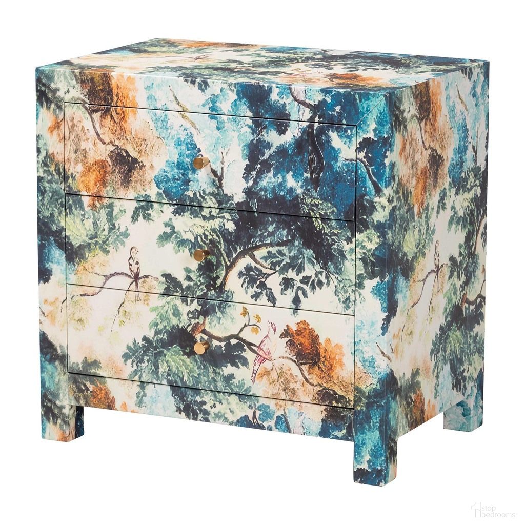 Adeline 3-Drawer Accent Storage End Table In Multicolor and Brass