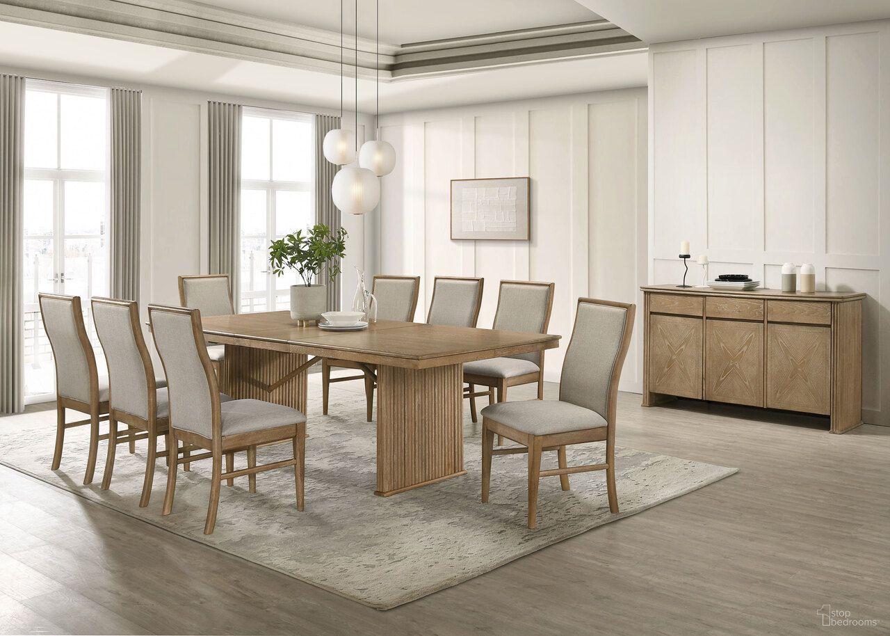 The appearance of Adina Dining Room Set With Extendable Table In Distressed Light Brown designed by Coaster in the modern / contemporary interior design. This distressed light brown piece of furniture was selected by 1StopBedrooms from Adina Collection to add a touch of cosiness and style into your home. Sku: 193611B1;193611B2;193612. Table Top Shape: Rectangular. Size: 42" x 72". Material: Hardwood.