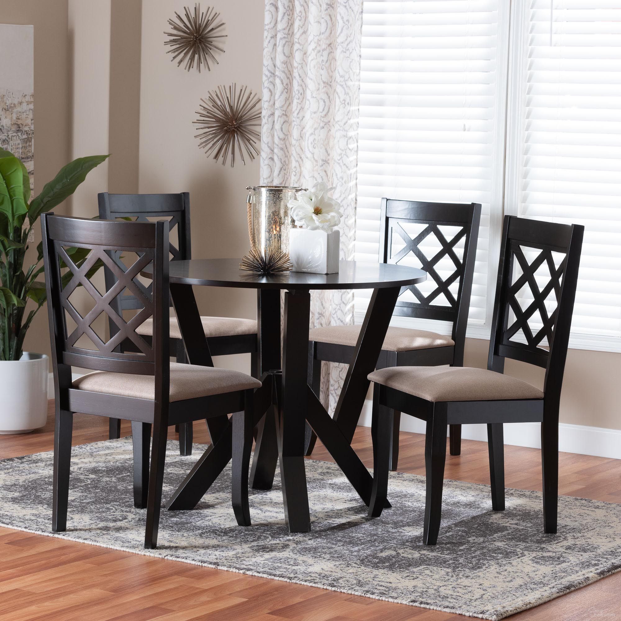 Adina Fabric and Wood 5-Piece Dining Set In Sand and Dark Brown