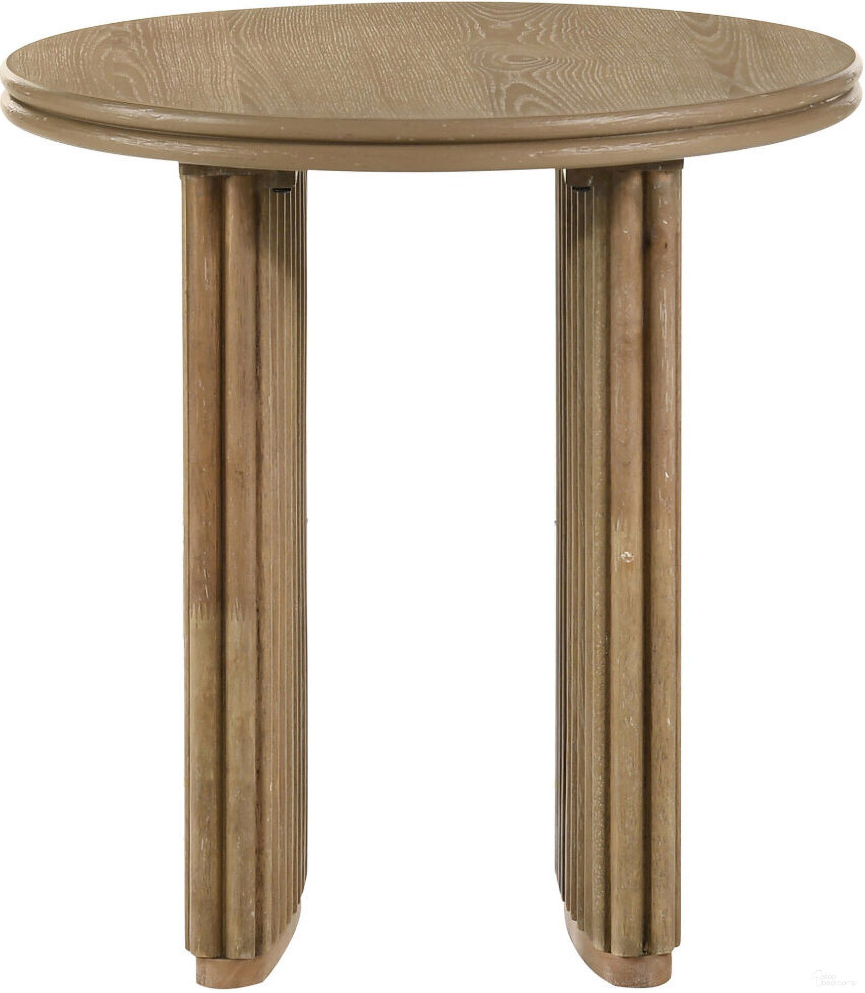 The appearance of Adina Round Wood Side End Table In Distressed Light Brown designed by Coaster in the transitional interior design. This distressed light brown piece of furniture was selected by 1StopBedrooms from Adina Collection to add a touch of cosiness and style into your home. Sku: 722937. Material: Oak Veneer.