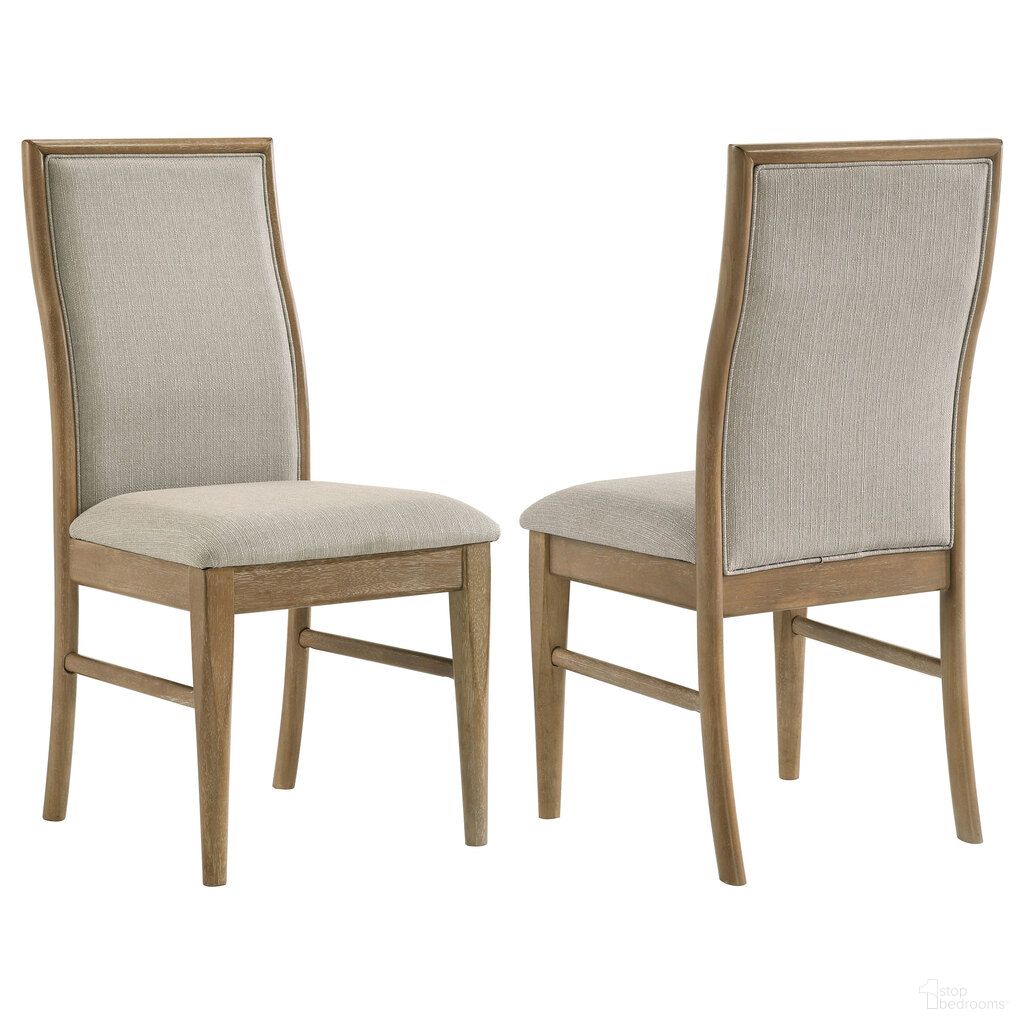 The appearance of Adina Upholstered Dining Side Chair Set of 2 In Barley and Distressed Light Brown designed by Coaster in the modern / contemporary interior design. This barley/distressed light brown piece of furniture  was selected by 1StopBedrooms from Adina Collection to add a touch of cosiness and style into your home. Sku: 193612. Material: Polyester. Chair Type: Side Chair.