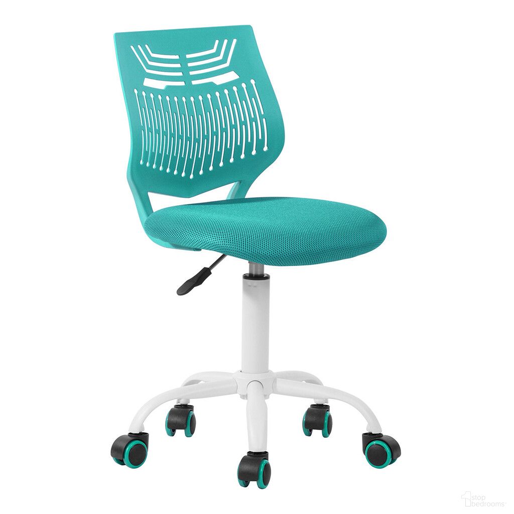 Adjustable Height Swivel Rolling Office Chair In Turquoise and White