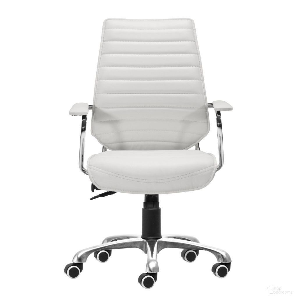 Adjustable Height Swivel Rolling Office Chair In White and Silver