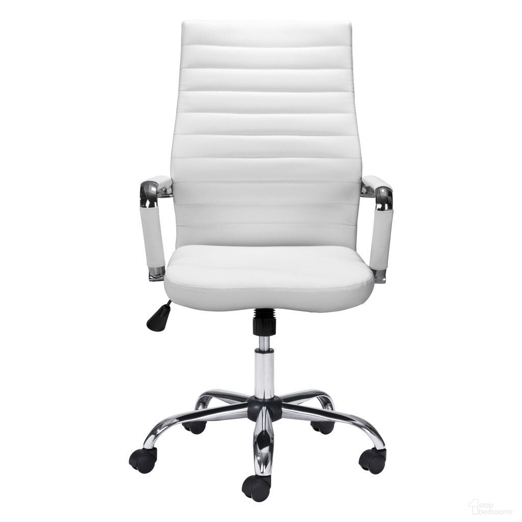 Adjustable Swivel Faux Leather Rolling Conference Office Chair In White and Silver
