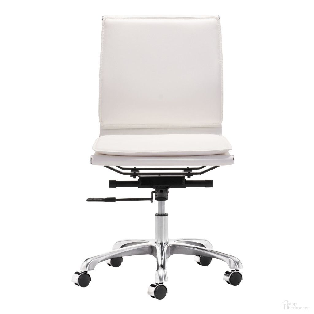 Adjustable Swivel Faux Leather Rolling Executive Office Chair In White and Silver