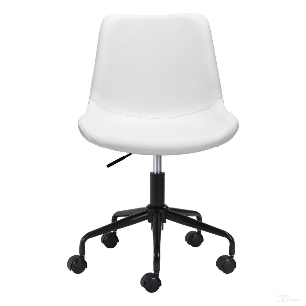 Adjustable Swivel Faux Leather Rolling Office Chair In White and Black