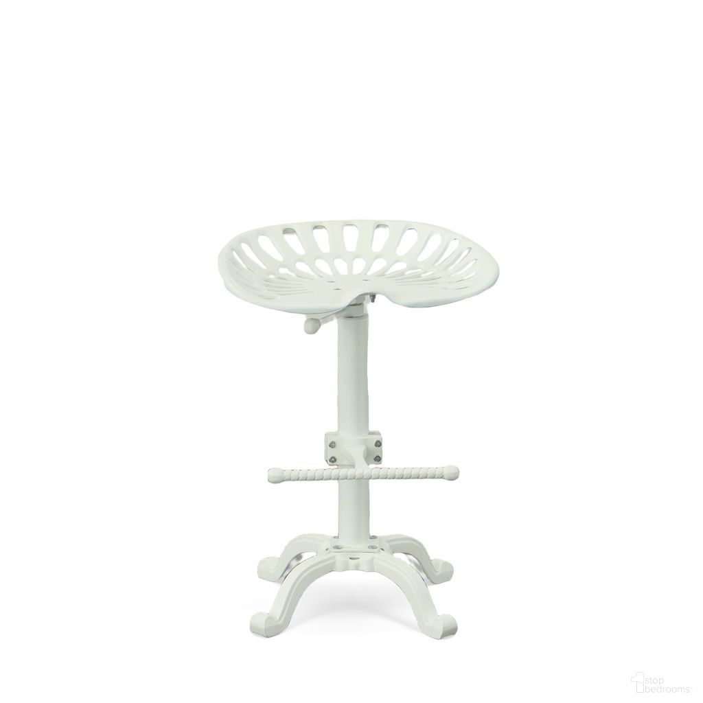 The appearance of Adjustable Tractor Seat Barstool In White designed by Carolina Living in the industrial interior design. This white piece of furniture  was selected by 1StopBedrooms from Tractor Stool Collection to add a touch of cosiness and style into your home. Sku: 3200-WHT. Material: Cast Iron.