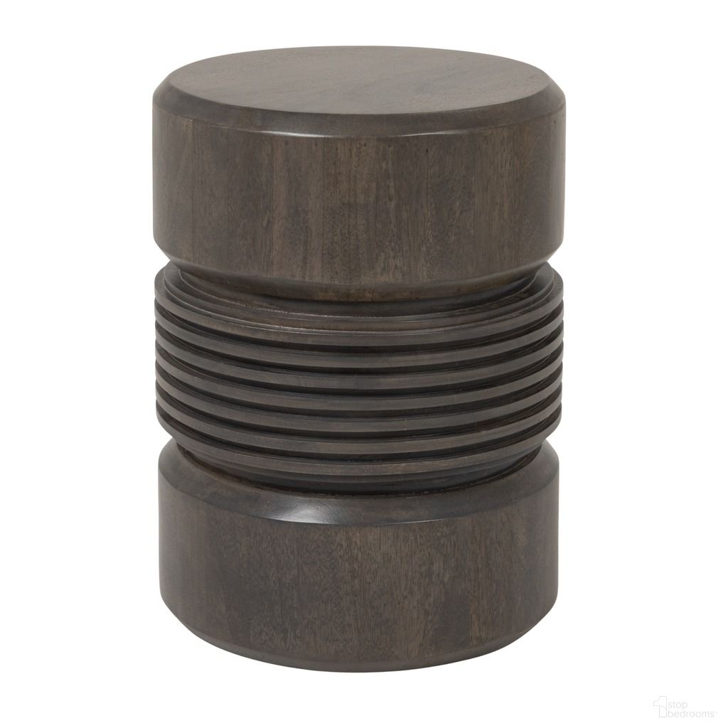 Adley Round Mango Wood Drum End Table In Grey