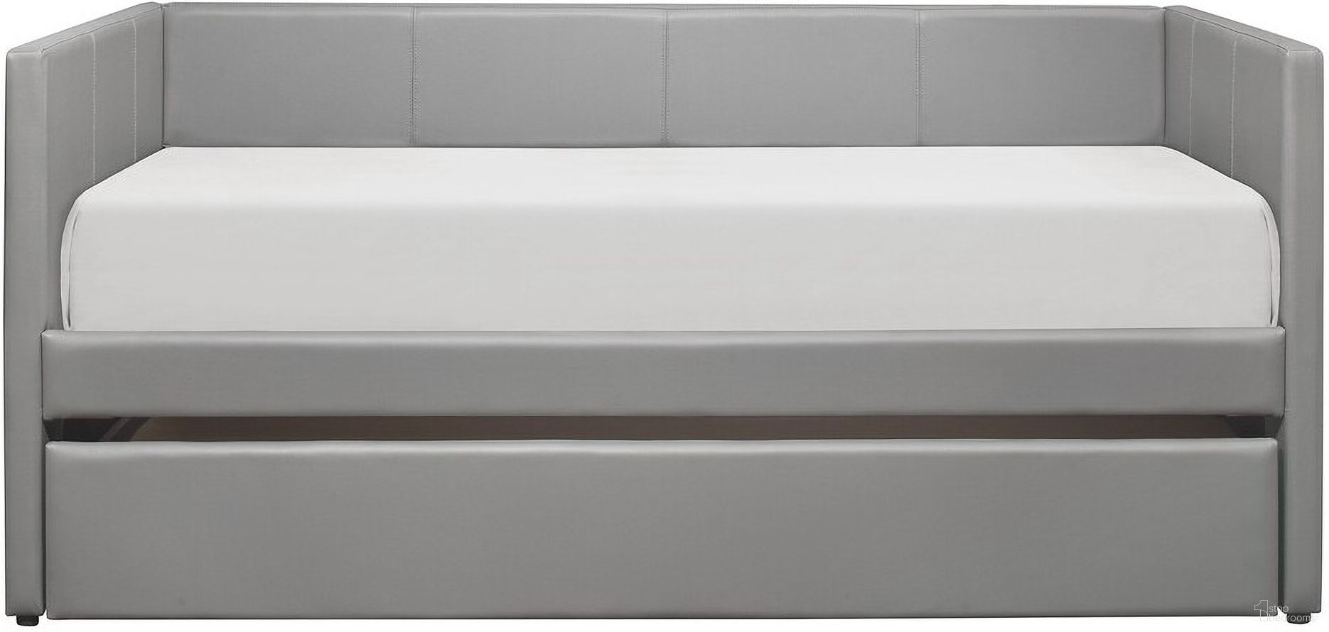 The appearance of Adra Daybed with Trundle In Gray designed by Homelegance in the modern / contemporary interior design. This gray piece of furniture was selected by 1StopBedrooms from Adra Collection to add a touch of cosiness and style into your home. Sku: 4949GY-A;4949GY-B. Bed Type: Daybed. Material: Faux Leather. Bed Size: Twin.