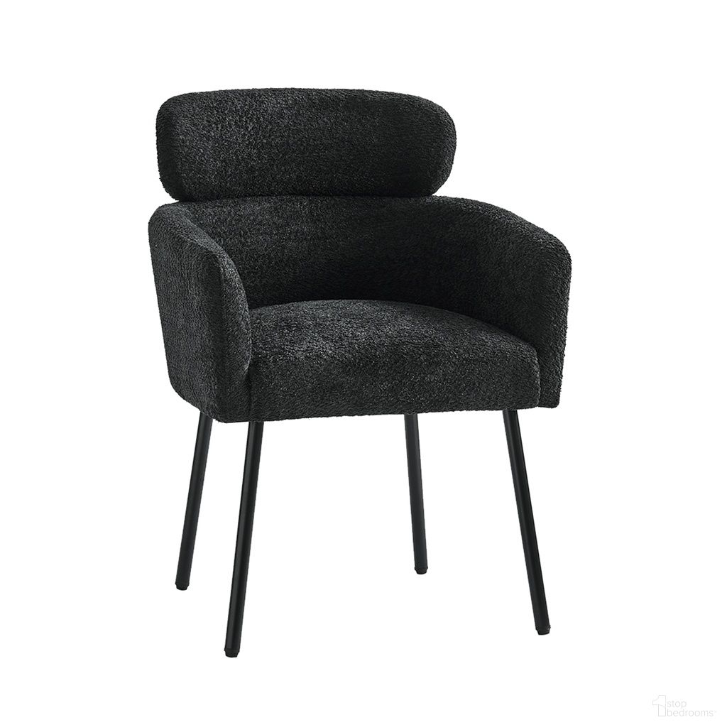 The appearance of Adrian Boucle Dining Chair In Black designed by Karat Home in the modern / contemporary interior design. This black piece of furniture was selected by 1StopBedrooms from Adrian Collection to add a touch of cosiness and style into your home. Sku: DCMJ1053-BLK. Material: Chenille. Chair Type: Arm Chair.
