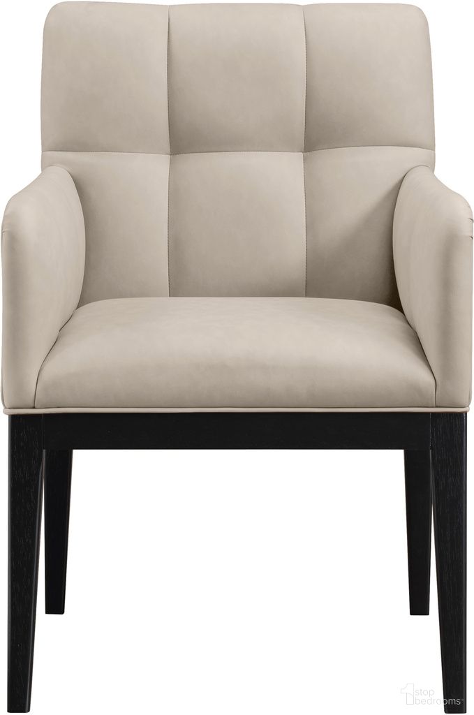 The appearance of Adrian Vegan Leather Dining Arm Chair Set of 2 In Black and Taupe designed by Meridian in the modern / contemporary interior design. This black/taupe piece of furniture  was selected by 1StopBedrooms from Adrian Collection to add a touch of cosiness and style into your home. Sku: 972Taupe-AC. Chair Type: Arm Chair. Material: Vegan Leather.