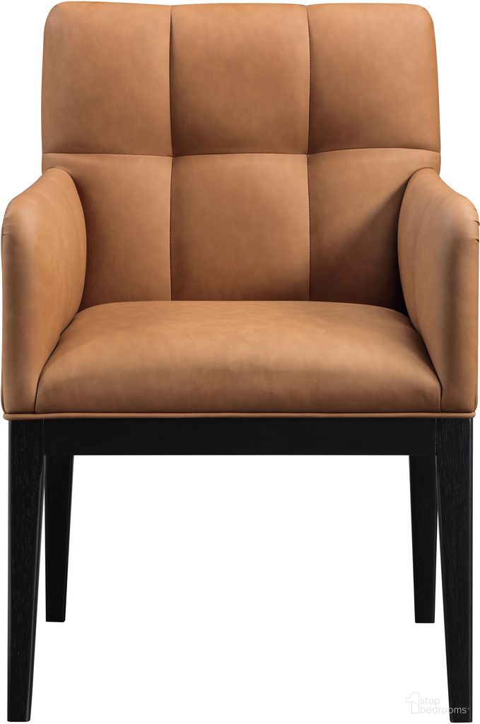 The appearance of Adrian Vegan Leather Dining Arm Chair Set of 2 In Cognac and Black designed by Meridian in the modern / contemporary interior design. This cognac and black piece of furniture was selected by 1StopBedrooms from Adrian Collection to add a touch of cosiness and style into your home. Sku: 972Cognac-AC. Chair Type: Arm Chair. Material: Vegan Leather.