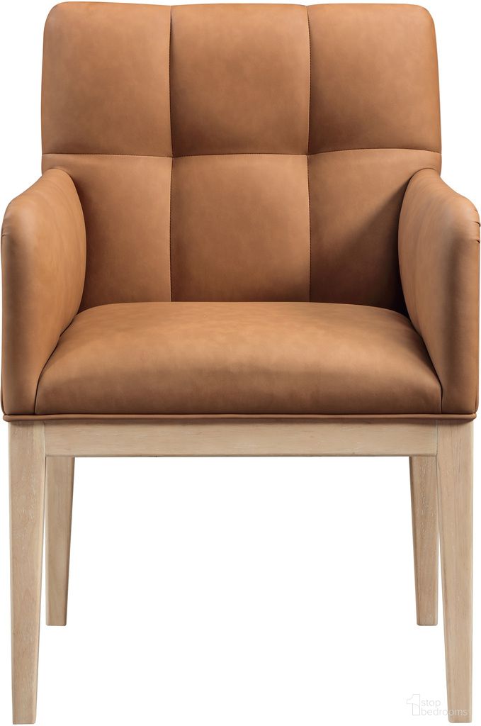 Adrian Vegan Leather Dining Arm Chair Set of 2 In Cognac and Natural