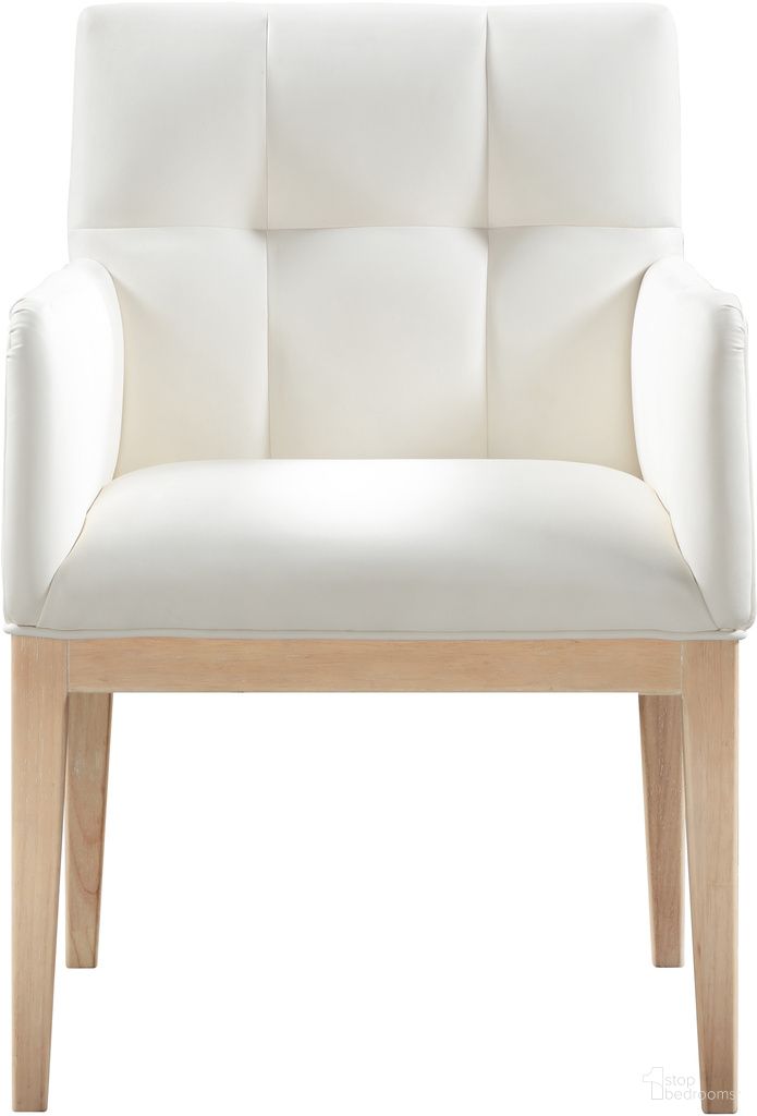 The appearance of Adrian Vegan Leather Dining Arm Chair Set of 2 In Natural and Cream designed by Meridian in the modern / contemporary interior design. This natural/cream piece of furniture  was selected by 1StopBedrooms from Adrian Collection to add a touch of cosiness and style into your home. Sku: 971Cream-AC. Chair Type: Arm Chair. Material: Vegan Leather.