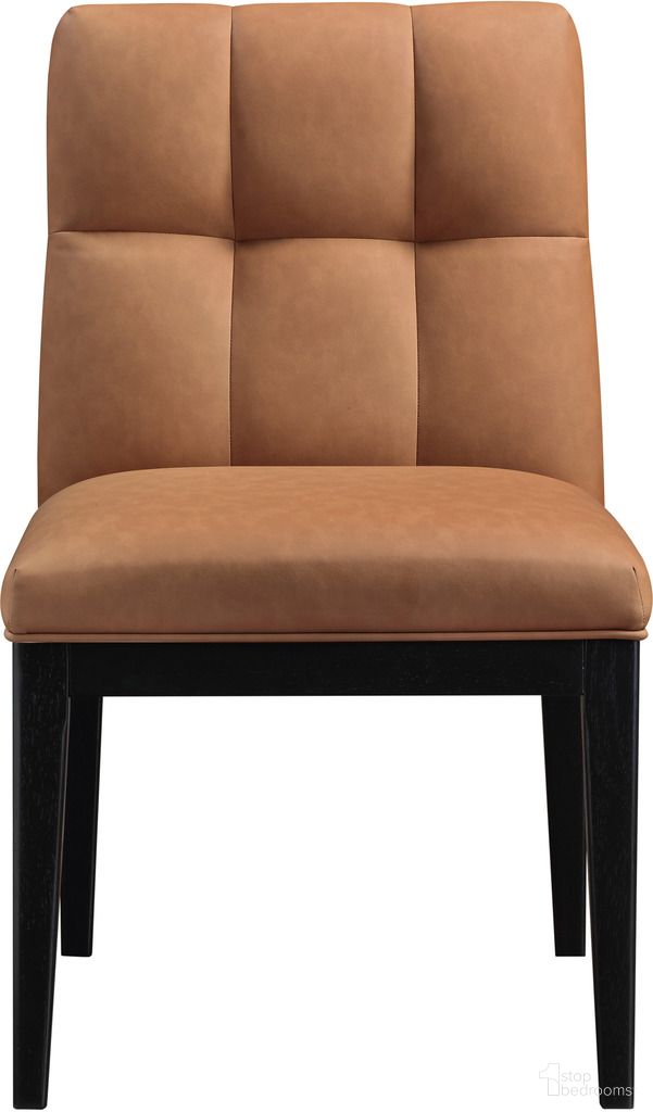 The appearance of Adrian Vegan Leather Dining Side Chair Set of 2 In Cognac and Black designed by Meridian in the modern / contemporary interior design. This cognac and black piece of furniture was selected by 1StopBedrooms from Adrian Collection to add a touch of cosiness and style into your home. Sku: 972Cognac-SC. Material: Vegan Leather. Chair Type: Side Chair.