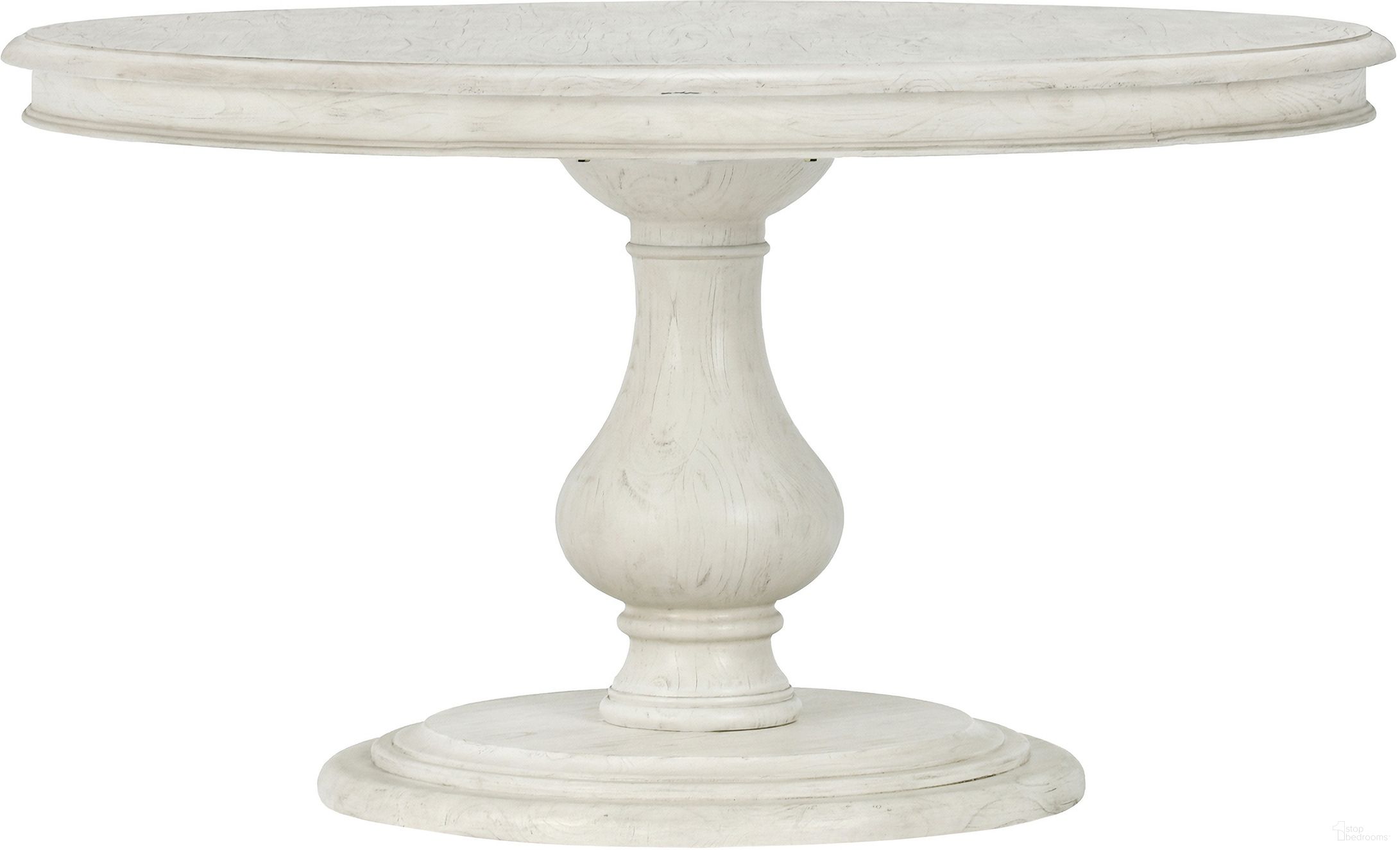 The appearance of Adrienne Round Dining Table In Vintage White designed by Classic Home in the transitional interior design. This vintage white piece of furniture  was selected by 1StopBedrooms from Adrienne Collection to add a touch of cosiness and style into your home. Sku: 51030756. Table Base Style: Pedestal. Table Top Shape: Round. Size: 54". Material: White Cedar.