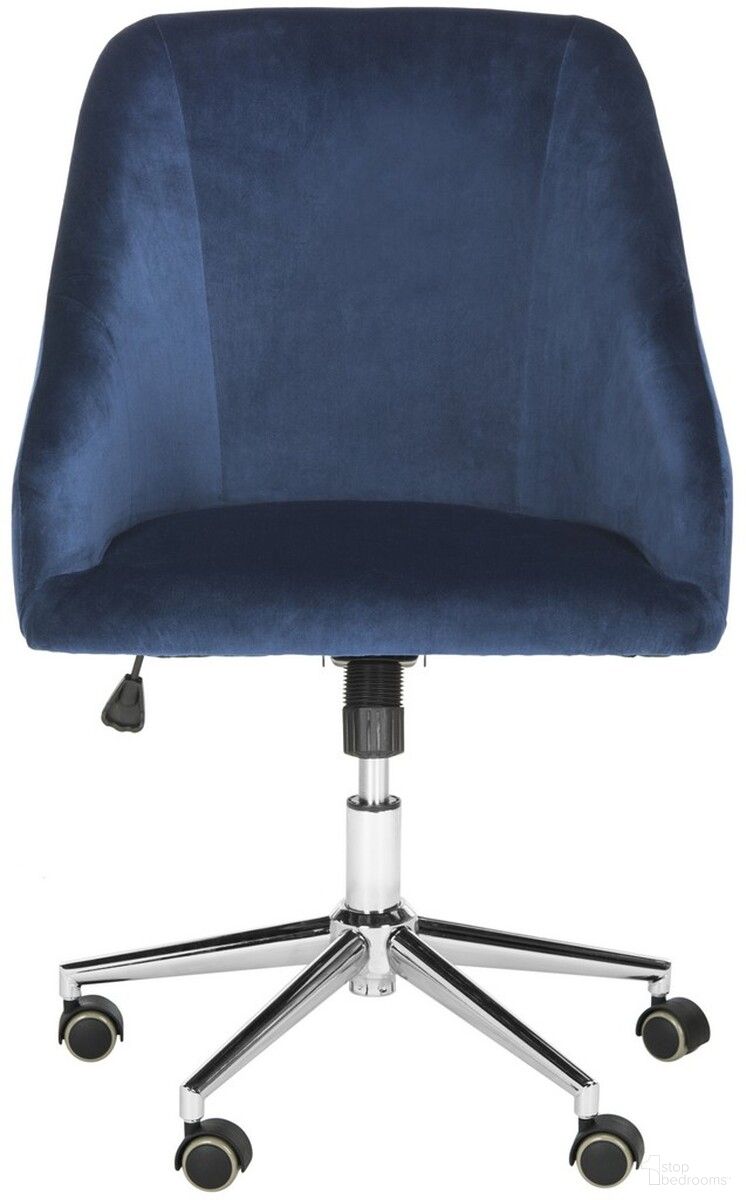 Adrienne Velvet Chrome Leg Swivel Office Chair in Navy