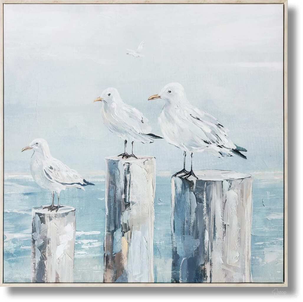 Adventurous Coastal Calm Seagulls at Rest Canvas Wall Art In Multi