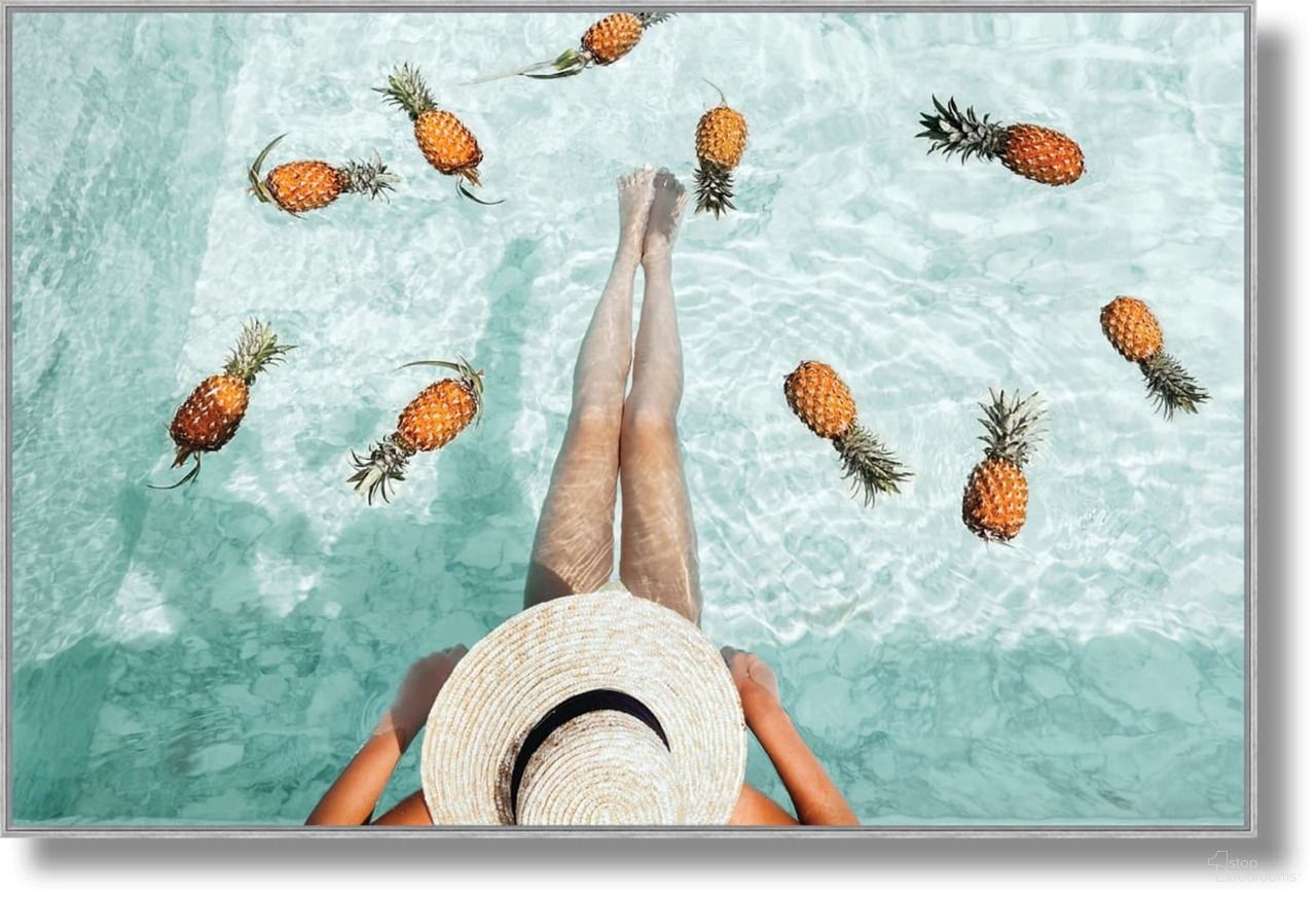 Adventurous Pineapples in Pool Art Wall Art In Blue and Multicolor