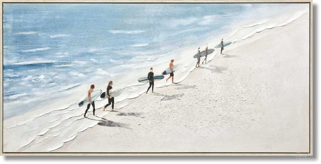 Adventurous Surfer Stroll on Sunlit Shore Canvas Wall Art In Multi