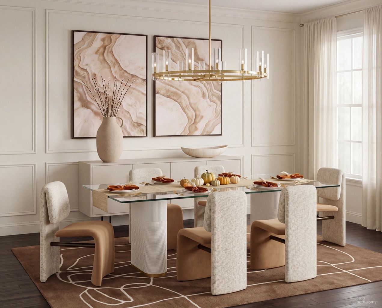 Aemond 86.5 Inch Dining Room Set In White and Clear