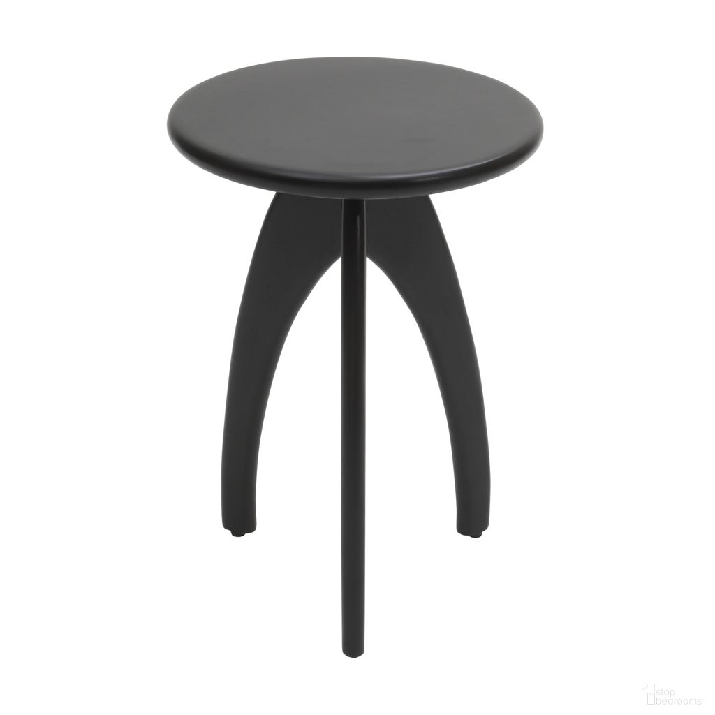 The appearance of Aero Curved Space Age Round Accent End Table In Black designed by Jofran in the modern / contemporary interior design. This black piece of furniture  was selected by 1StopBedrooms from Aero Collection to add a touch of cosiness and style into your home. Sku: 2330-AEROBLK. Material: Acacia.