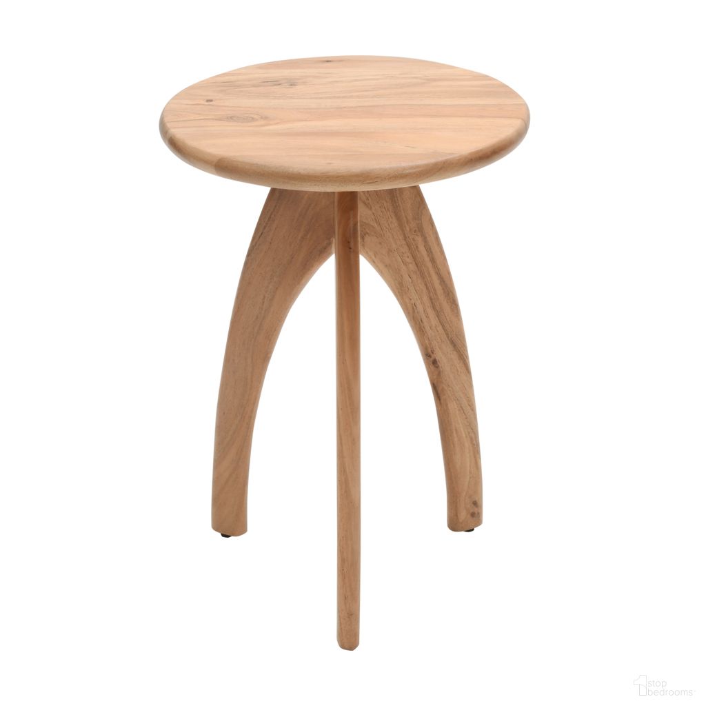 The appearance of Aero Curved Space Age Round Accent End Table In Natural designed by Jofran in the modern / contemporary interior design. This natural piece of furniture  was selected by 1StopBedrooms from Aero Collection to add a touch of cosiness and style into your home. Sku: 2330-AERONAT. Material: Acacia.