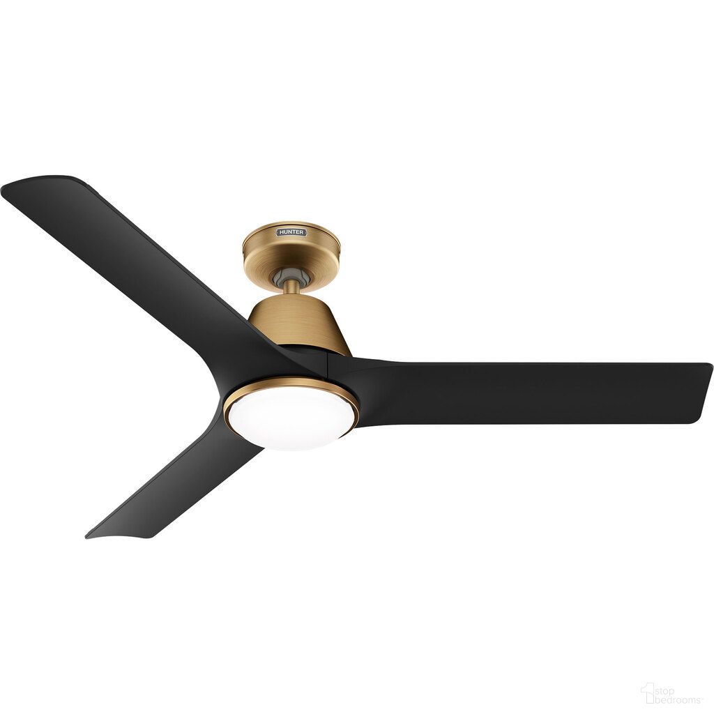 The appearance of Aeronaut 52 Inch Wi-Fi Energy Star Damp Rated Ceiling Fan with LED Light Kit and Handheld Remote In Luxe Gold and Matte Black designed by Hunter Fan in the modern / contemporary interior design. This luxe gold/matte black piece of furniture  was selected by 1StopBedrooms from Aeronaut Collection to add a touch of cosiness and style into your home. Sku: 50044. Material: Plastic.