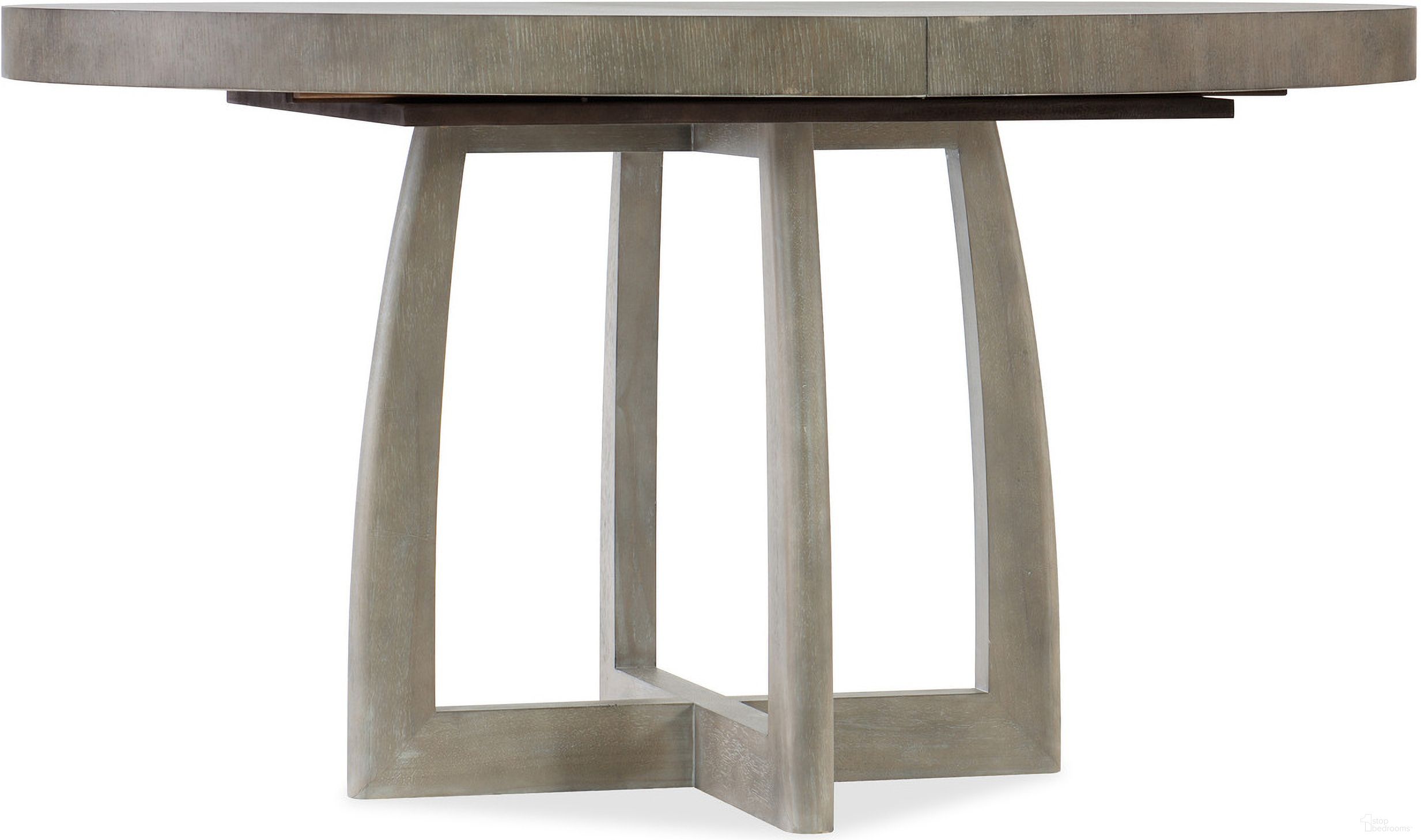 The appearance of Affinity 48 in Round Pedestal Dining Table w/1-18 in Leaf designed by Hooker in the transitional interior design. This gray piece of furniture was selected by 1StopBedrooms from Affinity Collection to add a touch of cosiness and style into your home. Sku: 6050-75203-GRY. Table Base Style: Pedestal. Table Top Shape: Round. Size: 48". Material: Oak Veneer.