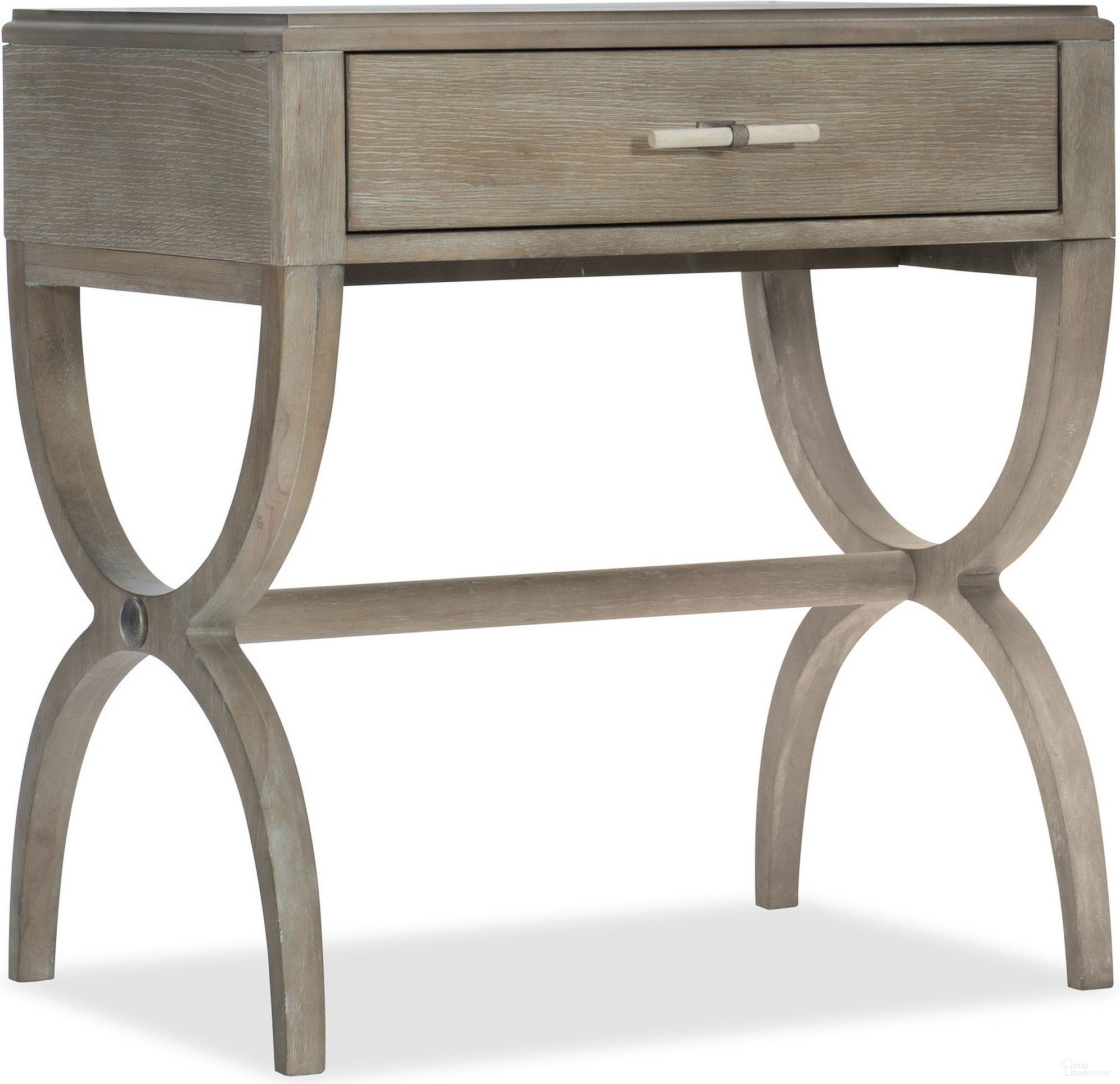 The appearance of Affinity Leg Nightstand designed by Hooker in the transitional interior design. This gray piece of furniture was selected by 1StopBedrooms from Affinity Collection to add a touch of cosiness and style into your home. Sku: 6050-90015-GRY. Material: Oak Veneer.