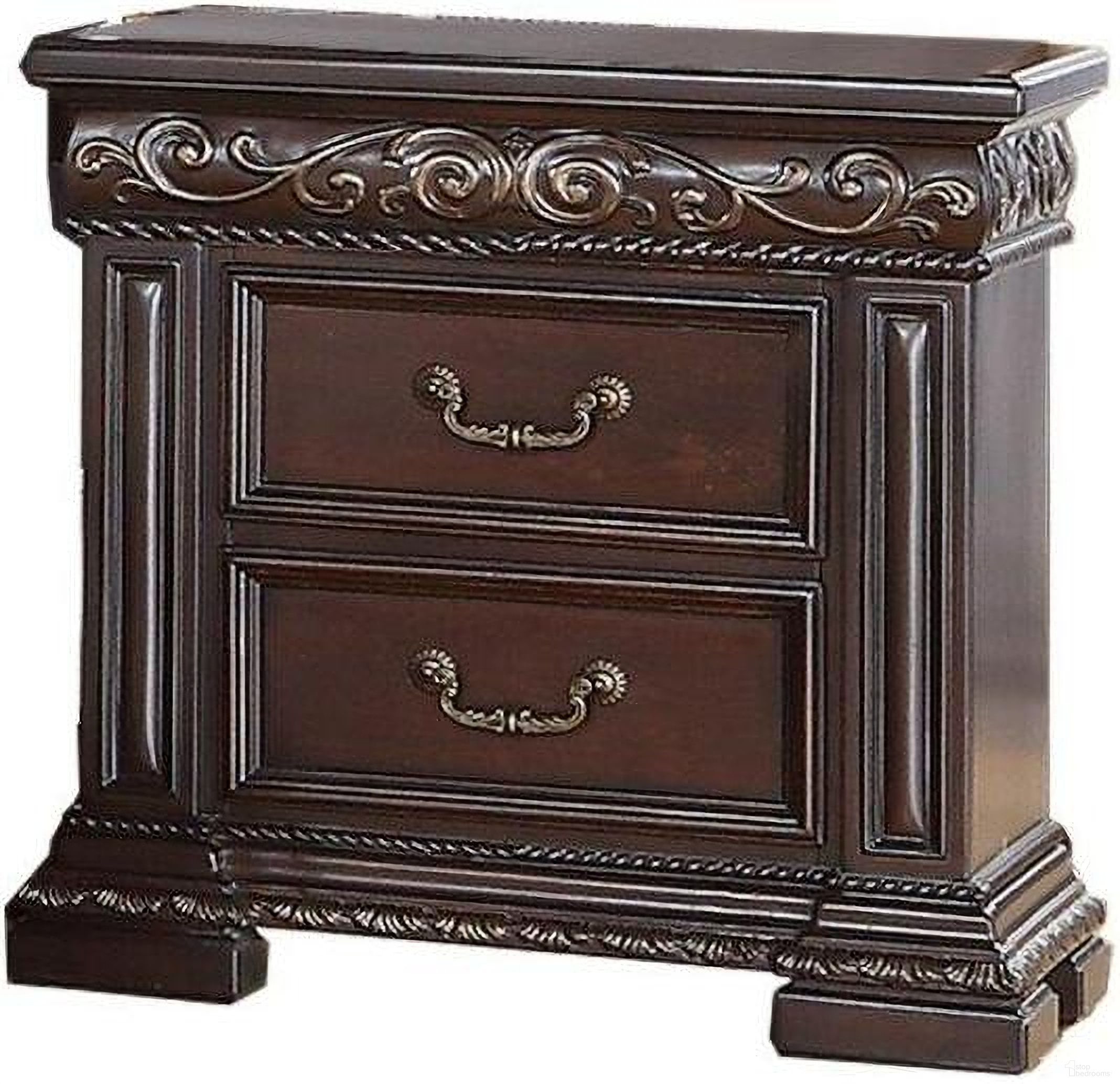 Africa 29 Inch 2 Drawer Solid Wood Nightstand In Cherry