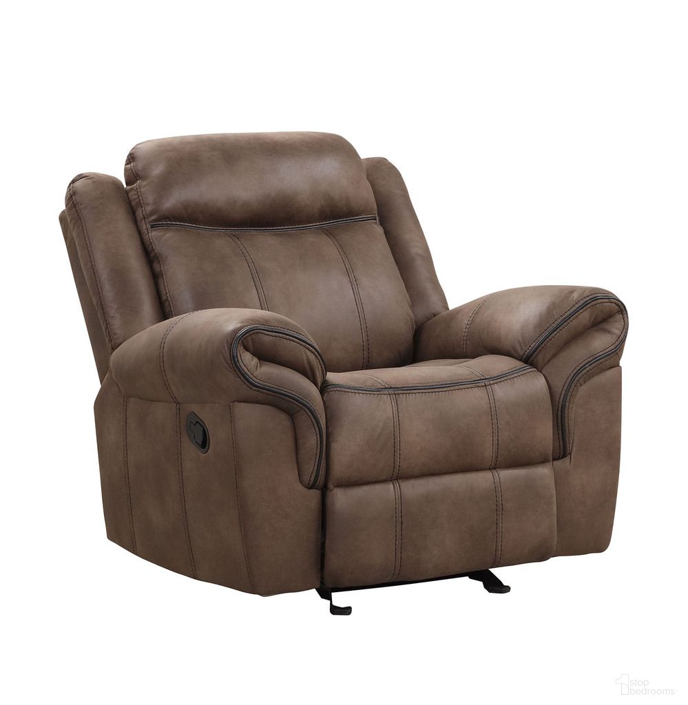 The appearance of Agata Glider Recliner In Brown designed by Furniture of America in the transitional interior design. This brown piece of furniture was selected by 1StopBedrooms from Agata Collection to add a touch of cosiness and style into your home. Sku: NX6001BR-CH. Material: Leather.