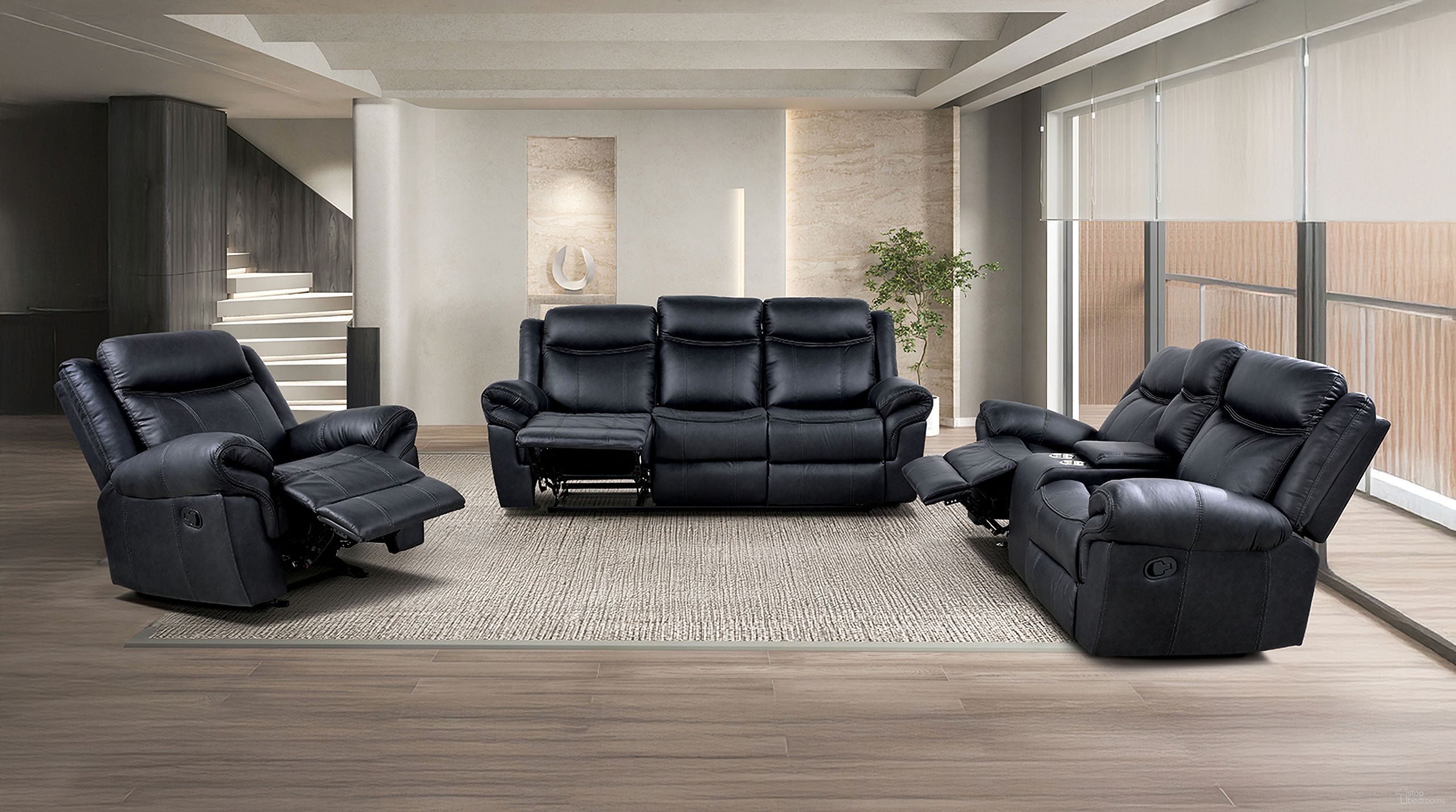 The appearance of Agata Living Room Set In Black designed by Furniture of America in the transitional interior design. This black piece of furniture was selected by 1StopBedrooms from Agata Collection to add a touch of cosiness and style into your home. Sku: NX6001BK-SF;NX6001BK-LV. Material: Leather.