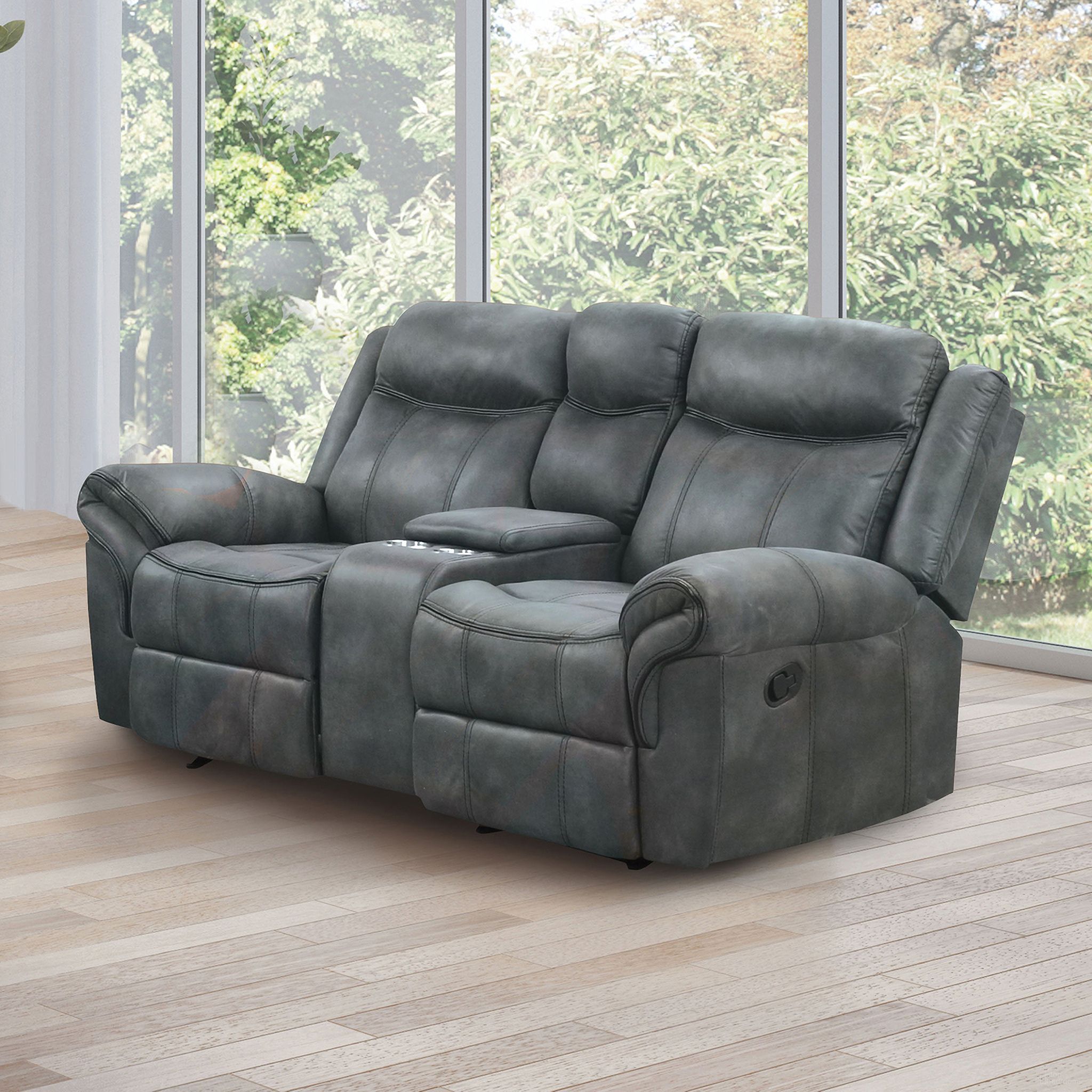 The appearance of Agata Manual Glider Loveseat In Dark Gray designed by Furniture of America in the transitional interior design. This dark gray piece of furniture  was selected by 1StopBedrooms from Agata Collection to add a touch of cosiness and style into your home. Sku: NX6001DG-LV. Material: Leather.