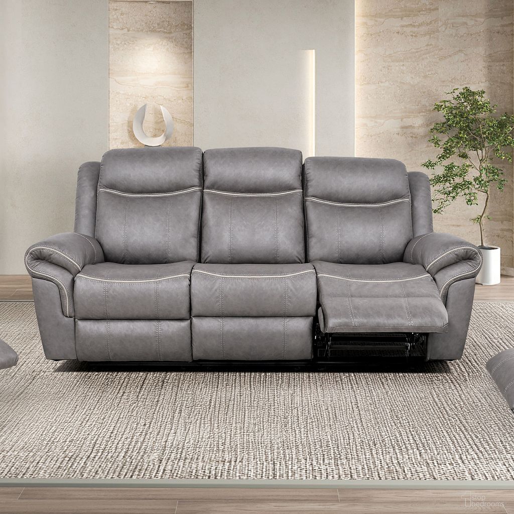 The appearance of Agata Sofa In Warm Gray designed by Furniture of America in the transitional interior design. This warm gray piece of furniture  was selected by 1StopBedrooms from Agata Collection to add a touch of cosiness and style into your home. Sku: NX6001WG-SF. Material: Leather.