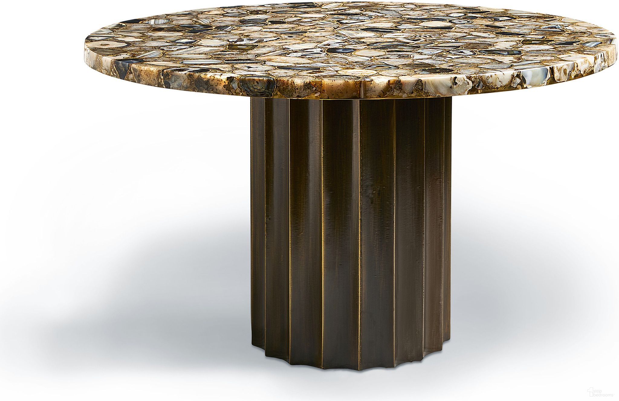 The appearance of Agate Cladded Center Table In Brass and Black designed by Maitland-Smith in the modern / contemporary interior design. This brass and black piece of furniture  was selected by 1StopBedrooms from Maitland Smith Collection to add a touch of cosiness and style into your home. Sku: 8380-30-B;8380-30-T. Material: Agate.